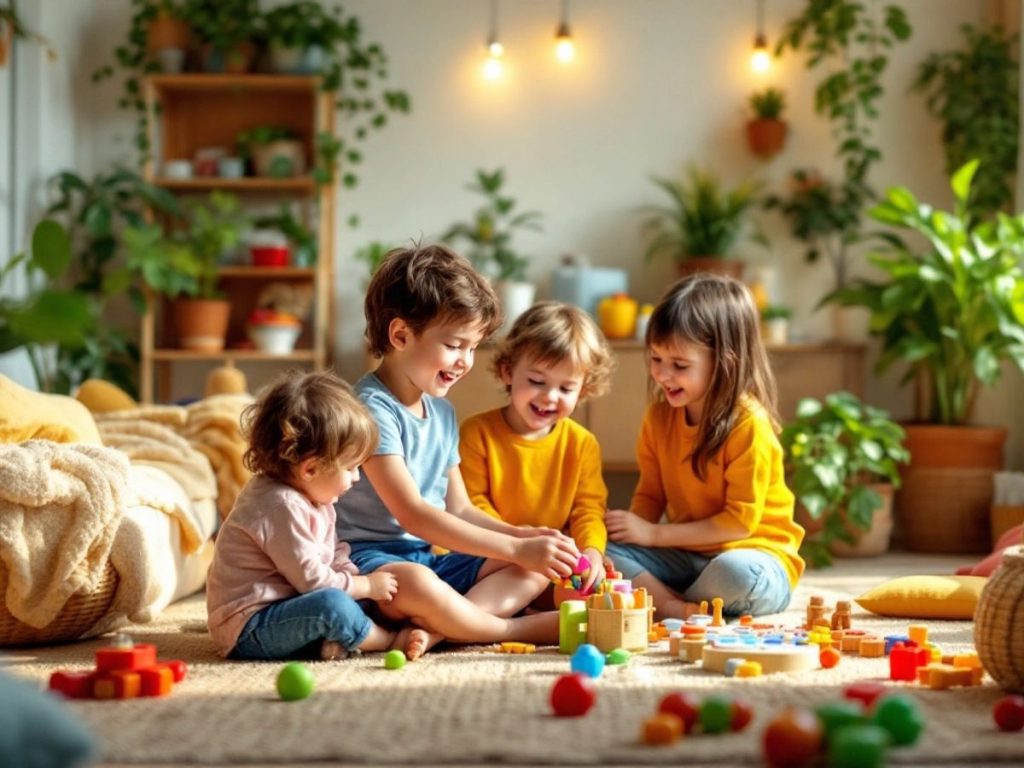 Copii jucându-se într-un mediu sănătos și primitor.