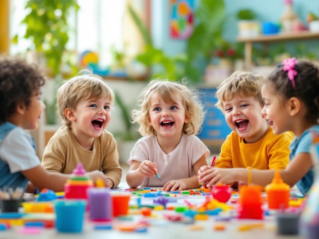 Copii jucându-se și explorând imaginația lor.