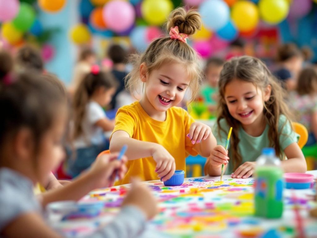 Copii bucurându-se de activități speciale și distractive.