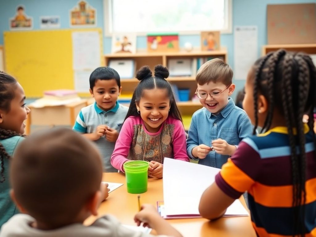 Copii învățând despre comunitate într-o sală de clasă.