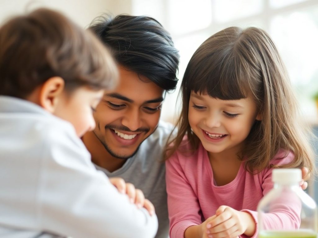 Părinte și copil învățând despre responsabilitate.