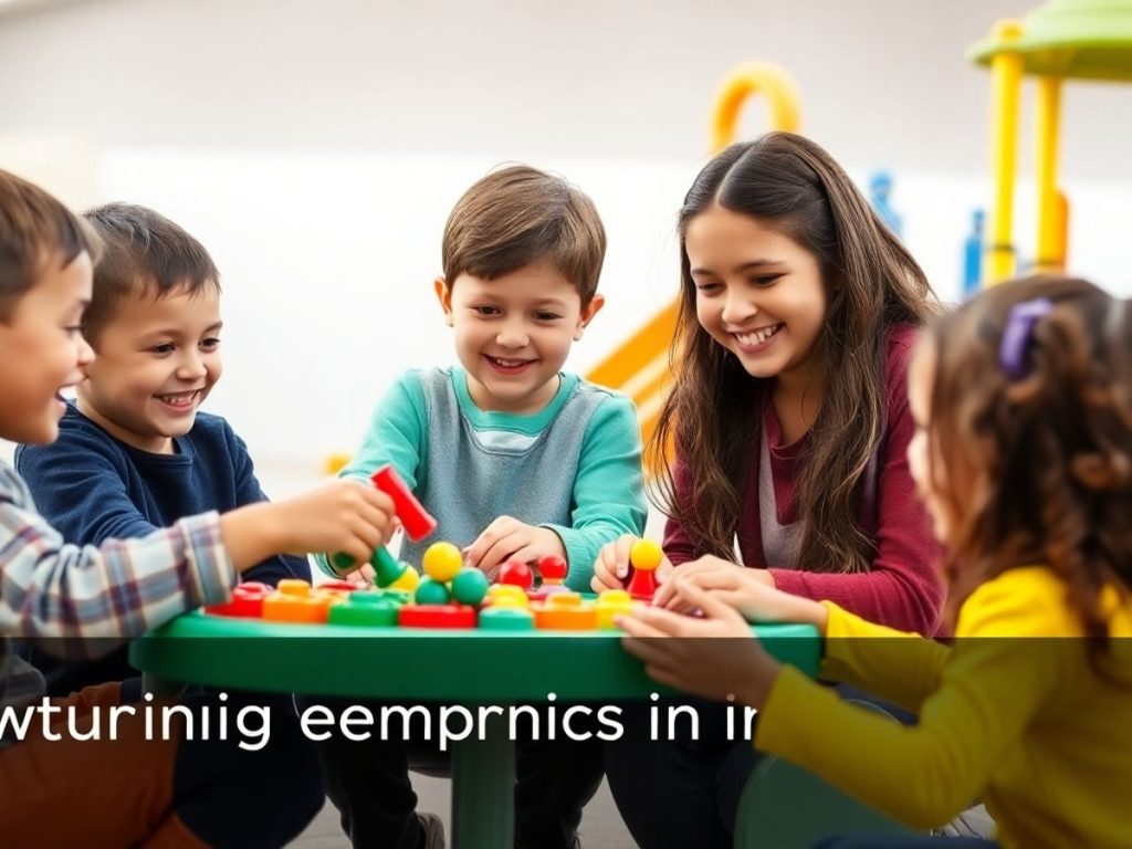 Copii jucându-se împreună și zâmbind.