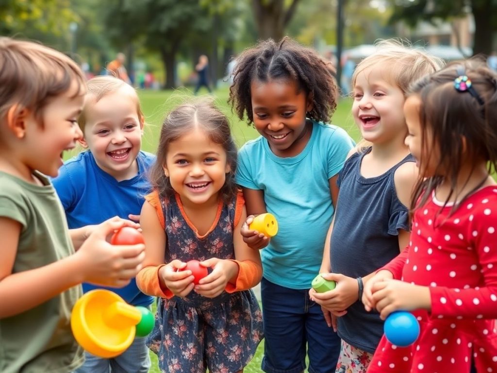 Copii jucându-se împreună, bucurându-se de prietenie.