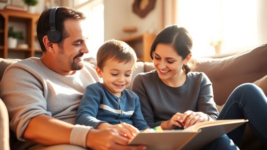 Părinți și copii construind relații solide acasă.