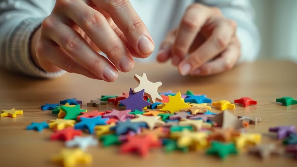 Mâini care rezolvă un joc de logică complex.